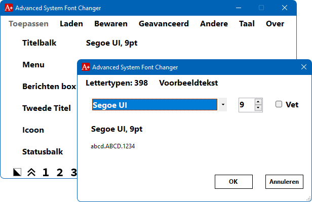 Advanced System Font Changer: lettertype en opmaak Windows-onderdelen aanpassen