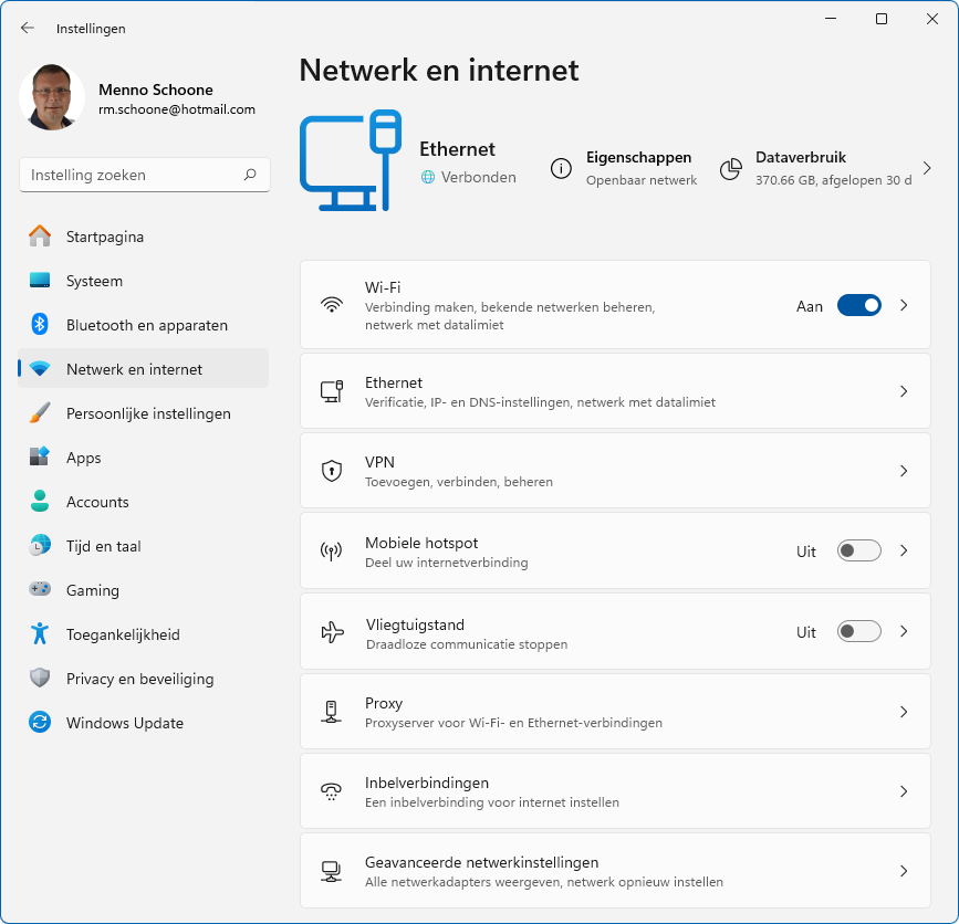 Windows 11 instellingen: Netwerk en internet