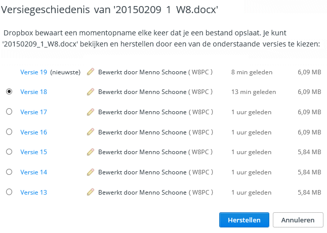 Oude versies van bestanden herstellen met Dropbox