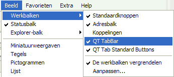 Activeren van de tabbladen in de Windows Verkenner.