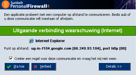 Sunbelt Firewall waarschuwing