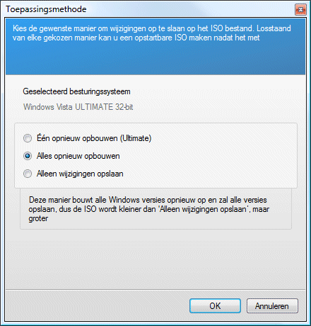 Geslecteerde vLite taken integreren in de Windows Vista  installatie-bestanden.