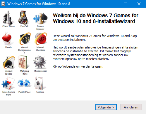 Windows 7 spellen: Mijnenvegen, Patience, FreeCell, Hartenjagen, Purble Place, Spider Solitaire, Chess Titans, Mahjong Titans, Backgammon, Checkers en Spades