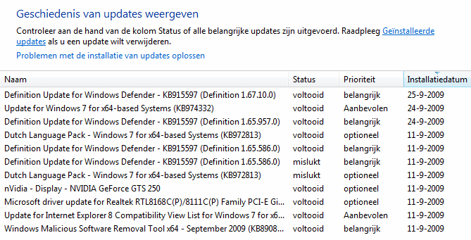 Genstalleerde Windows updates