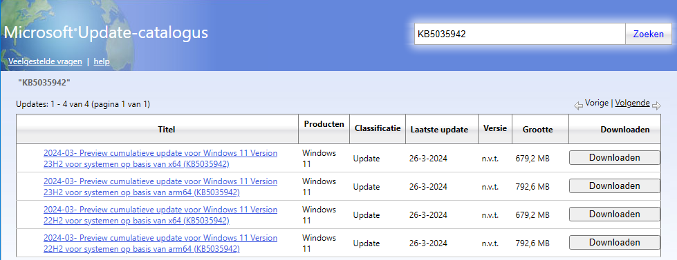 Microsoft Update Catalogus