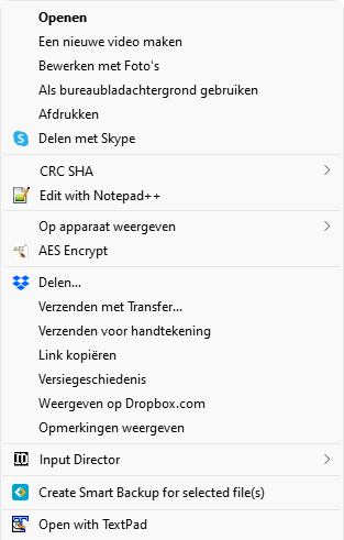 Contextmenu Windows Verkenner: invoegtoepassingen uitschakelen.