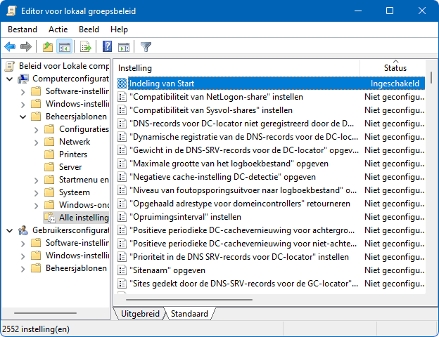 Editor voor lokaal groepsbeleid: Sommige instellingen worden door uw organisatie beheerd