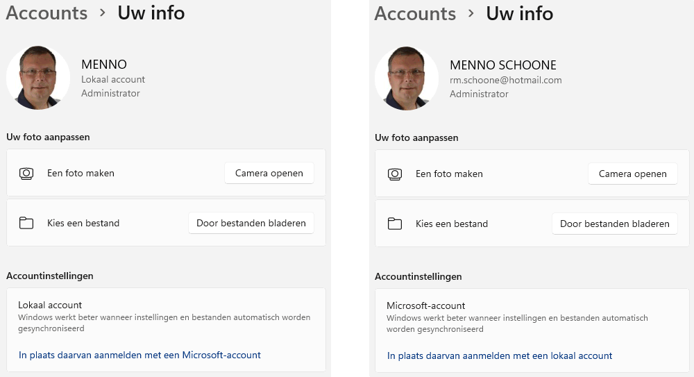 Lokaal gebruikersaccount vs Microsoft-account