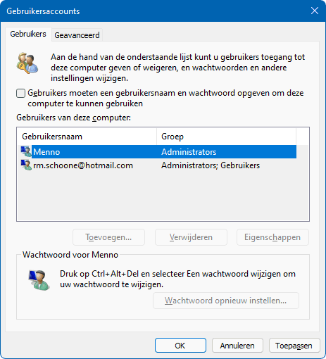 Aanmeldscherm overslaan met NETPLWIZ