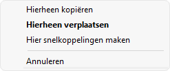 Windows Verkenner bestanden kopiren, verplaatsen of snelkoppeling maken.