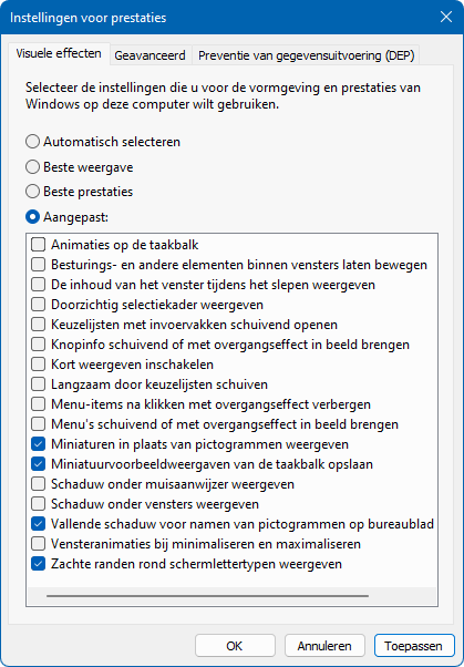 instellinegn visuele effecten