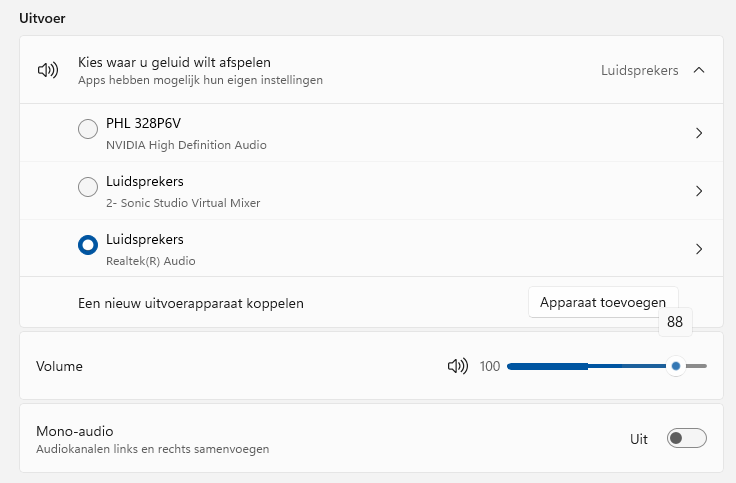 Windows 11 uitvoerapparaat: de luidsprekers