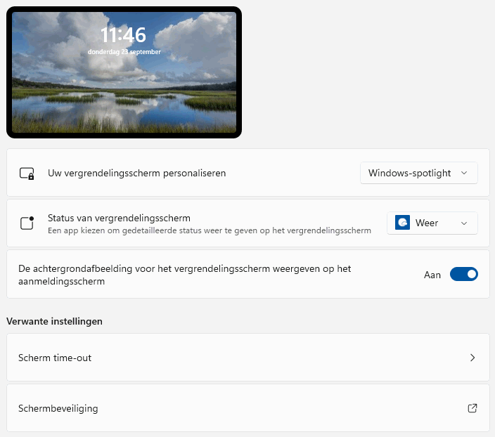 Windows 11:  Vergrendelingsscherm