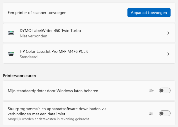 Windows 11 instellingen: Printers en Scanners