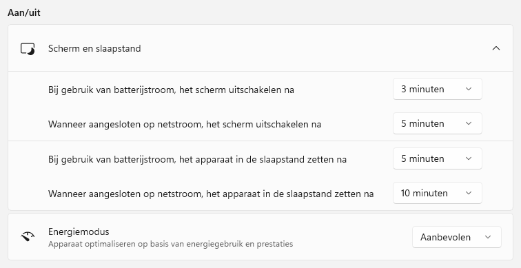 Windows 11: scherm, slaapstand en energiemodus 