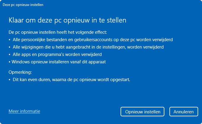 Klaar om deze pc opnieuw in te stellen