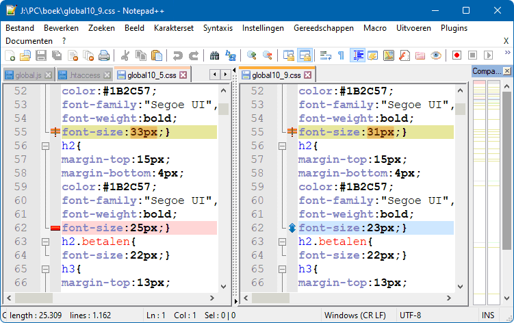 Notepad++: teksten met elkaar vergelijken