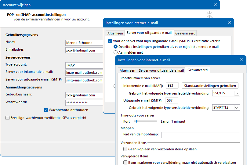 IMAP-instellingen Microsoft-account  in Outlook