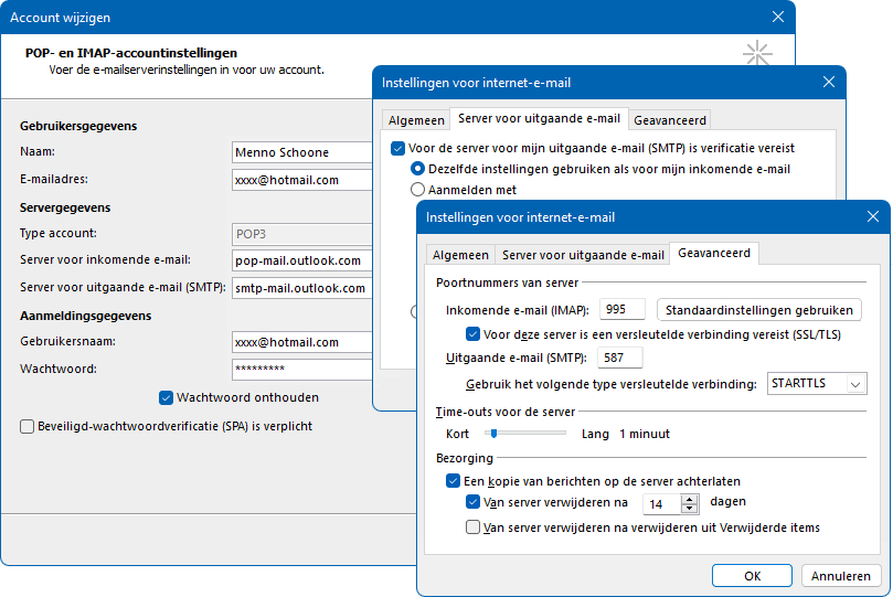 POP-instellingen Microsoft-account  in Outlook