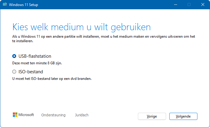 Windows 11 USB installatiemedium maken.