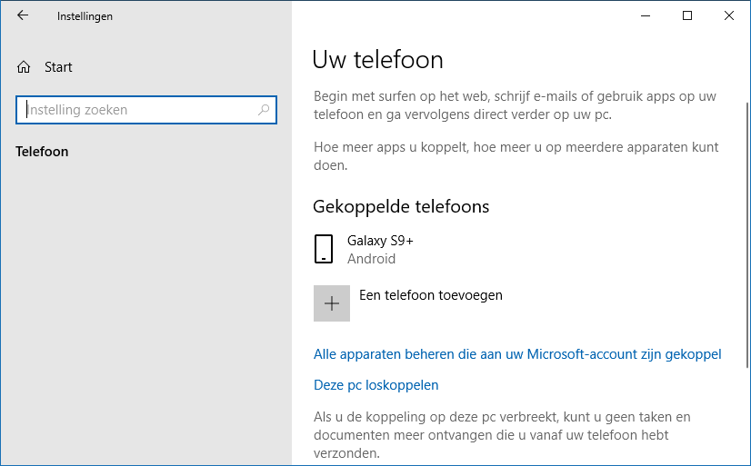 Koppeling Windows met telefoon maken