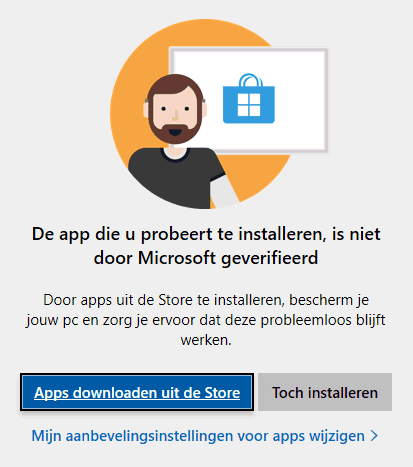 De app die u probeert te installeren is niet door Microsoft geverifieerd