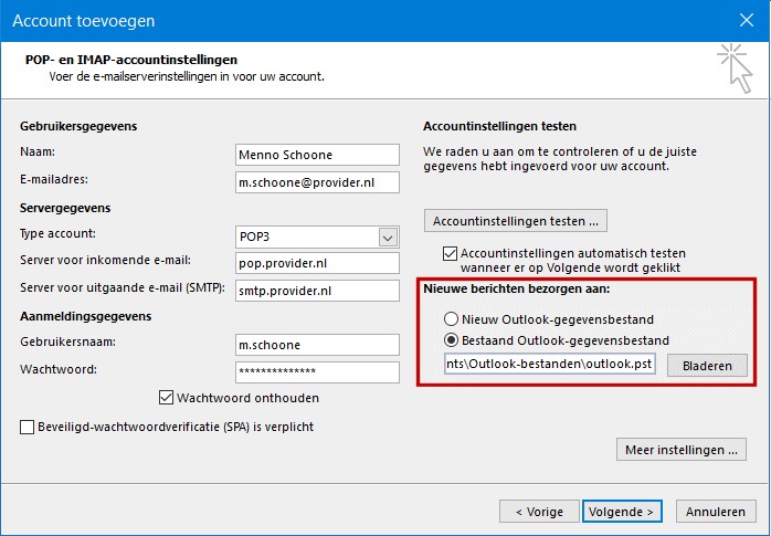 Nieuw account in Outlook bestaand PST-bestand laten gebruiken