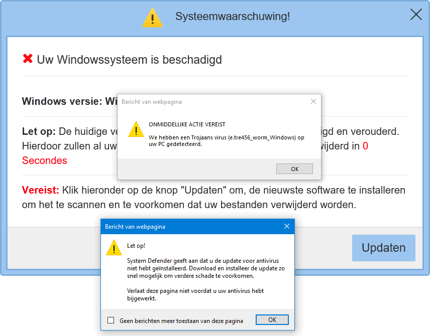Nepmelding: Uw systeem is bescahdigd