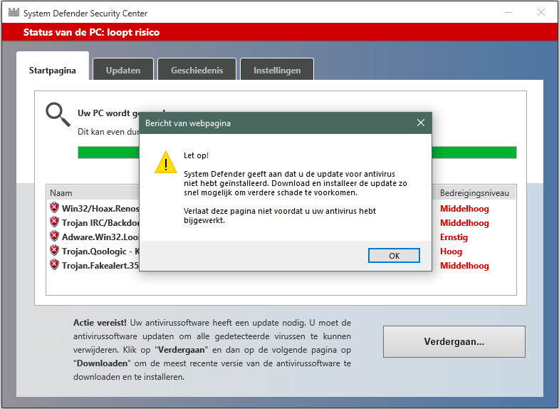 Nepmelding: Uw systeem is bescahdigd