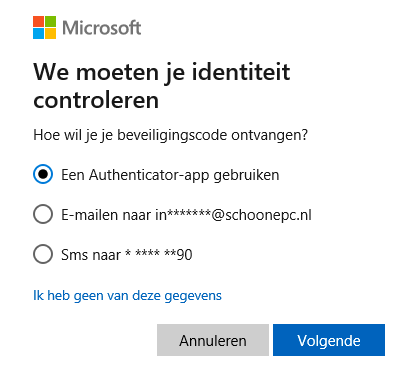 Microsoft-account: code ontvangen