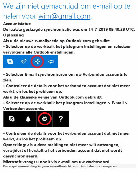 Raadplegen verband hefboom Q&A: E-mailbericht Microsoft-account 'We zijn niet gemachtigd om e-mail op  te halen voor ...'