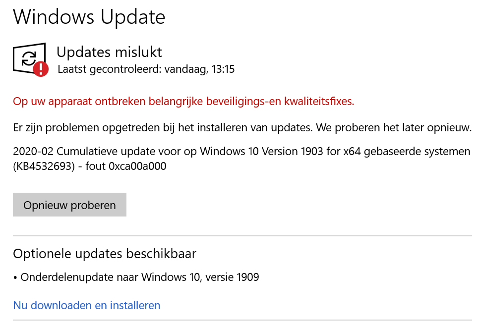 Windows Update: Updates mislukt (problemen bij het installeren van cumulatieve updates)
