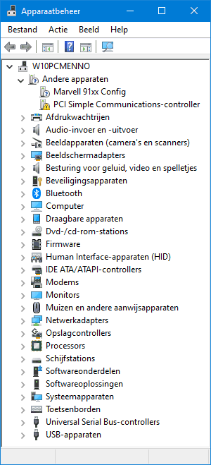 Apparaatbeheer (hardware drivers Windows 10)