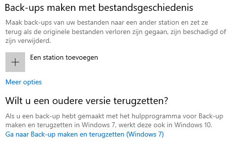 Windows 10 instellingen: onderdeel Bijwerken en beveiliging, sub Back-up