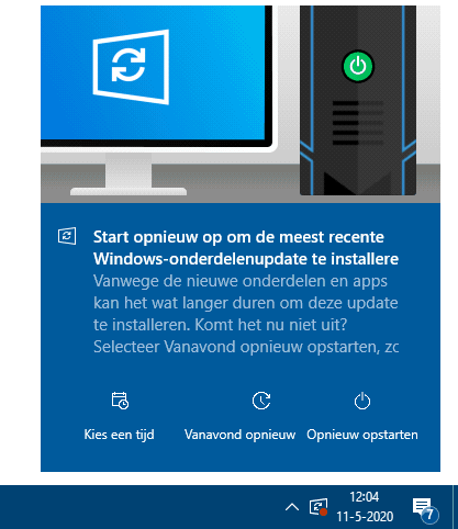 Start opnieuw op om de meest recente Windows-onderdelenupdate te installeren