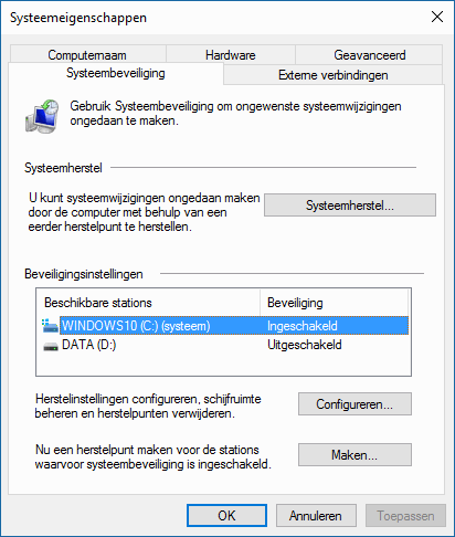 Windows Systeemerhstel starten en configureren