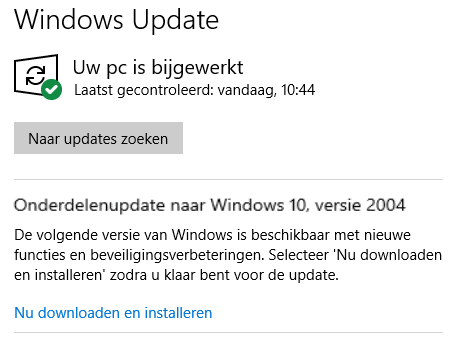 Windows 10 onderdelenupdate 2004 (Mei 2020 Update)
