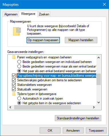 Windows Verkenner: Pup-upbeschrijving voor map- en bureaubladitems weergeven