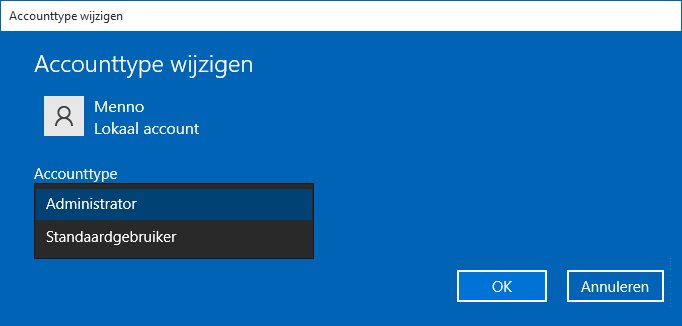 Gebruikersaccount accounttype wijzigen (standaardgebruiker vs administrator account)