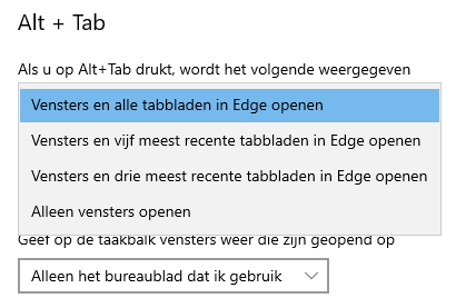 Als u op Alt+Tab drukt, wordt het volgende weergegeven