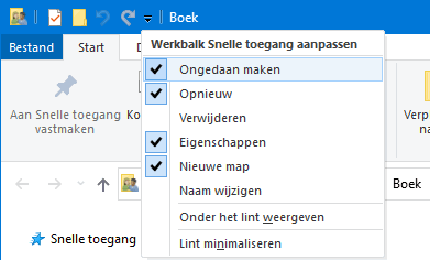 Werkbalk Snelle toegang