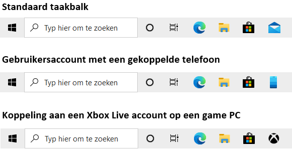 De standaard aan de taakbalk vastgepinde apps