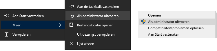 Als administrator uitvoeren vanuit Start