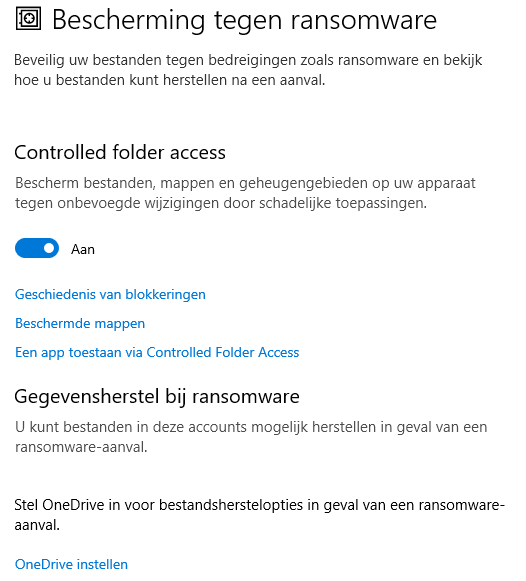 Controlled folder access (tegen ransomware)