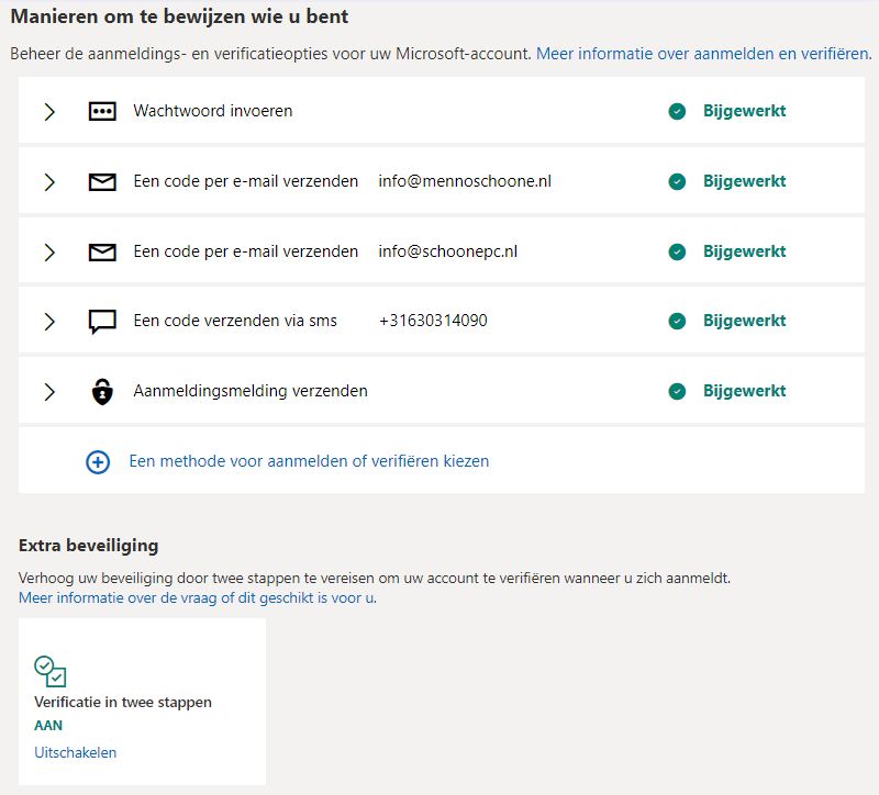 Microsoft: extra verificatiemogelijkheden (e-mail en telefoon)