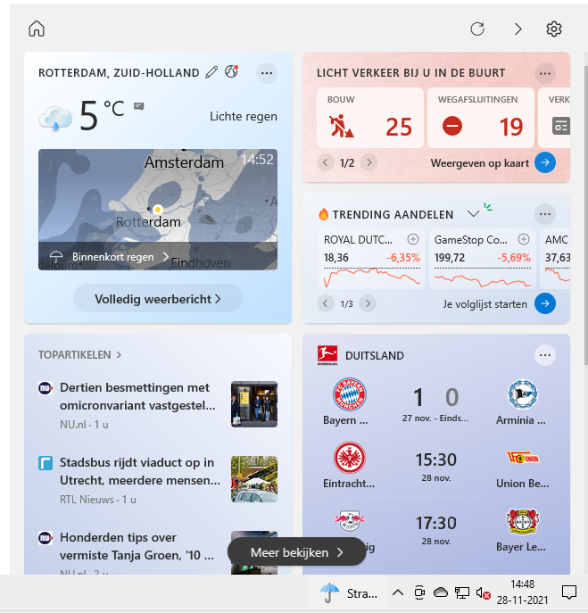 Nieuws en interesses (het weer op de taakbalk)