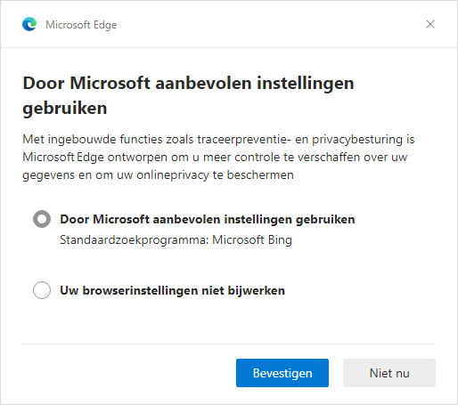 Edge: Door Microsoft aanbevolen browserinstellingen gebruiken