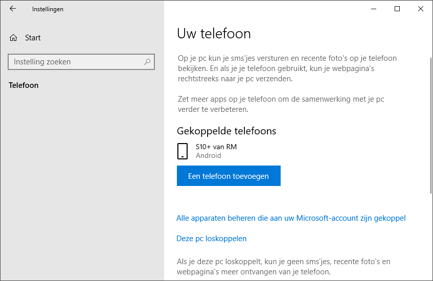 Koppeling Windows met telefoon maken