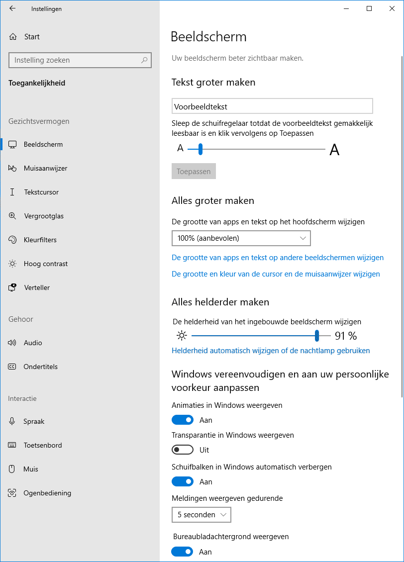 straal Bermad paperback Windows 10 Instellingen, onderdeel Toegankelijkheid
