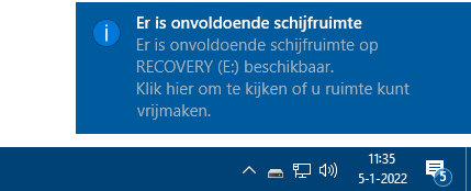 Er is onvoldoende schijfruimte